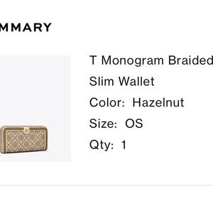 Tory Burch Used T Monogram braided  slim zip wallet